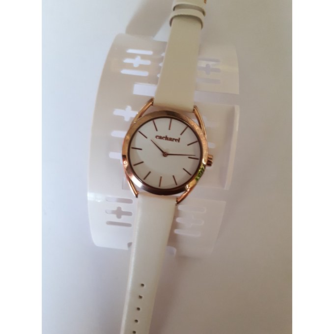 Montre dame Cacharel bracelet cuir blanc