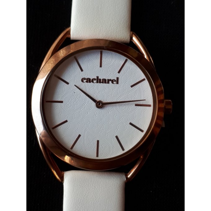 Montre dame Cacharel bracelet cuir blanc