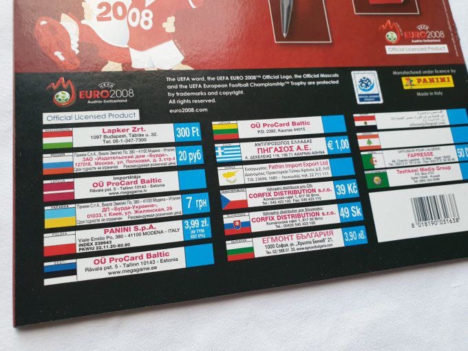 Panini Album vide Euro 2008 Inter.