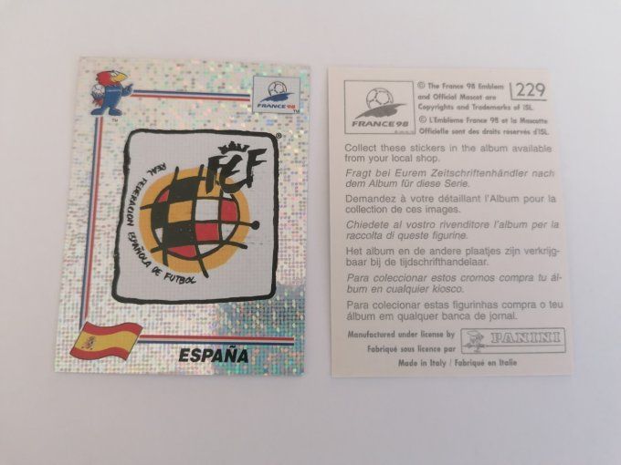 panini ecusson espagne france 1998 n°229