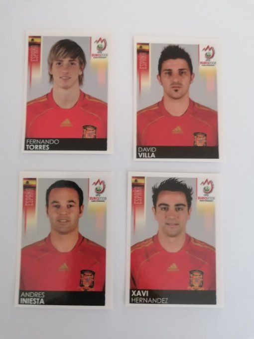 panini euro 2008 4 joueur espagne team rare 424-428-433-434 made in brazil , sticker brillant