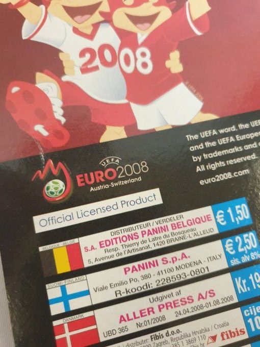 Panini Album vide Euro 2008 version Belge