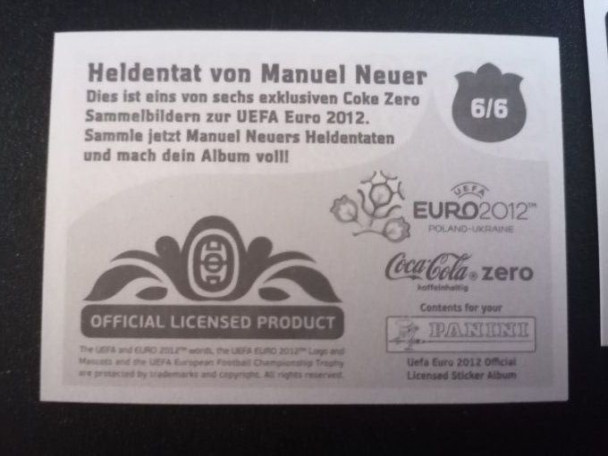 Panini 6 sticker extra coca cola Euro 2012 manuel neuer